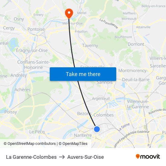 La Garenne-Colombes to Auvers-Sur-Oise map