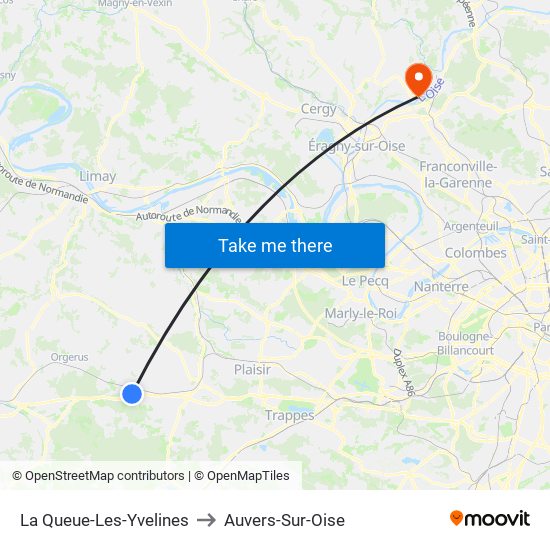 La Queue-Les-Yvelines to Auvers-Sur-Oise map