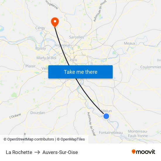 La Rochette to Auvers-Sur-Oise map