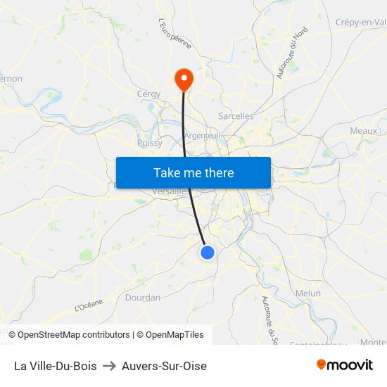 La Ville-Du-Bois to Auvers-Sur-Oise map