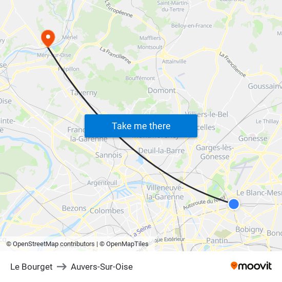 Le Bourget to Auvers-Sur-Oise map