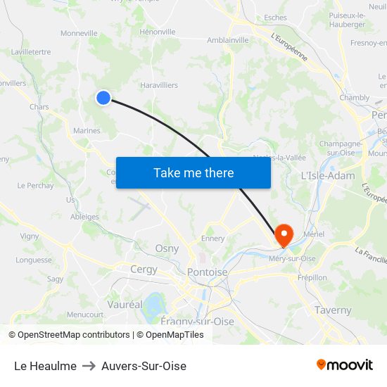 Le Heaulme to Auvers-Sur-Oise map