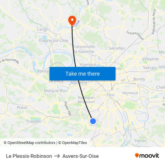 Le Plessis-Robinson to Auvers-Sur-Oise map