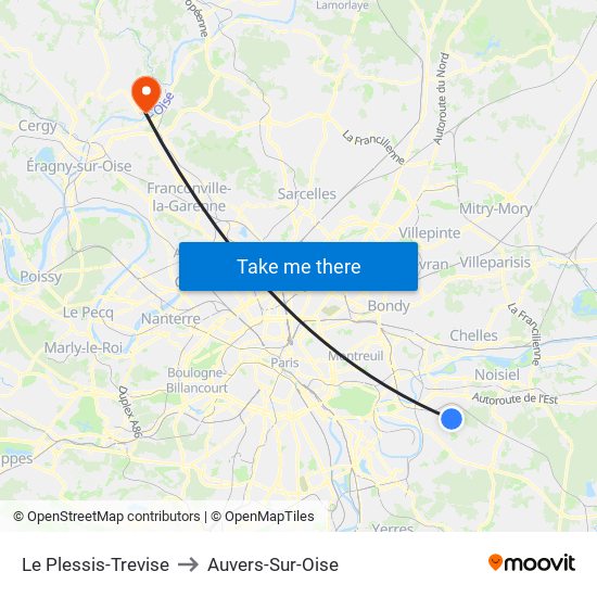 Le Plessis-Trevise to Auvers-Sur-Oise map