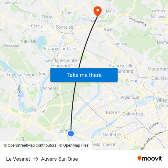 Le Vesinet to Auvers-Sur-Oise map