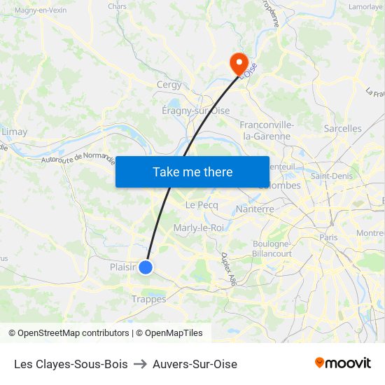 Les Clayes-Sous-Bois to Auvers-Sur-Oise map
