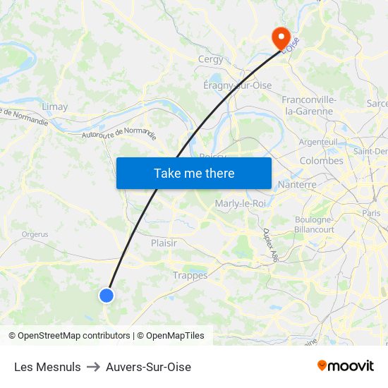 Les Mesnuls to Auvers-Sur-Oise map