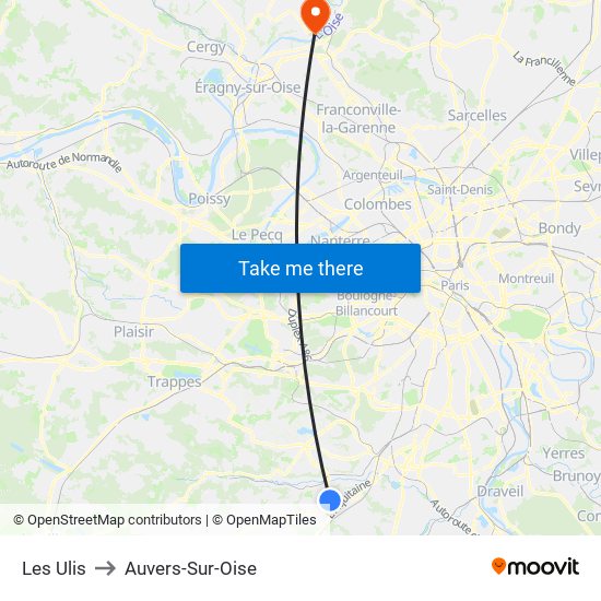 Les Ulis to Auvers-Sur-Oise map