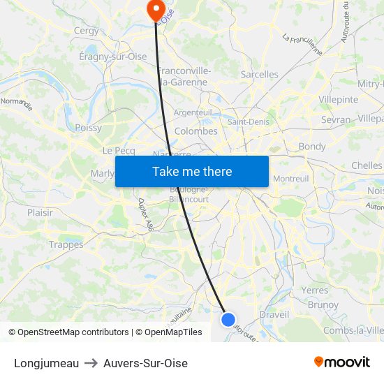 Longjumeau to Auvers-Sur-Oise map