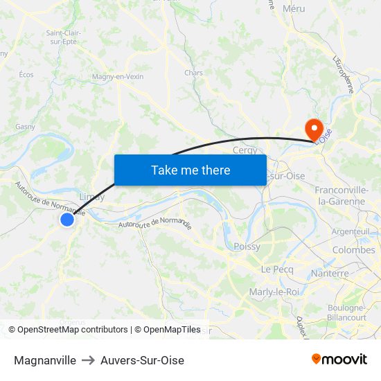 Magnanville to Auvers-Sur-Oise map