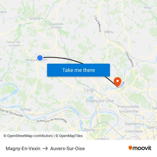 Magny-En-Vexin to Auvers-Sur-Oise map