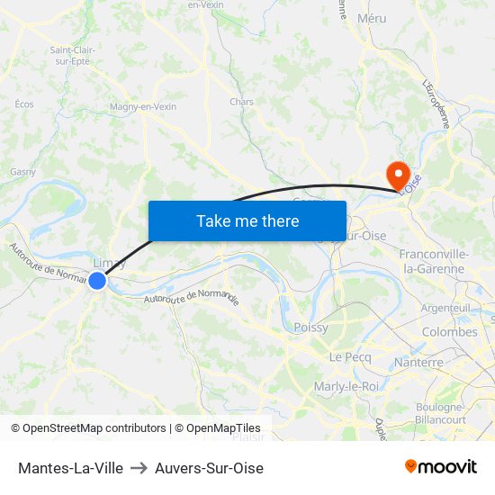 Mantes-La-Ville to Auvers-Sur-Oise map