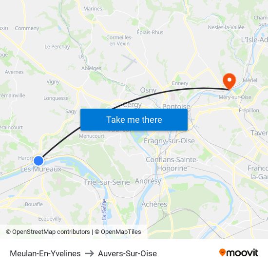 Meulan-En-Yvelines to Auvers-Sur-Oise map