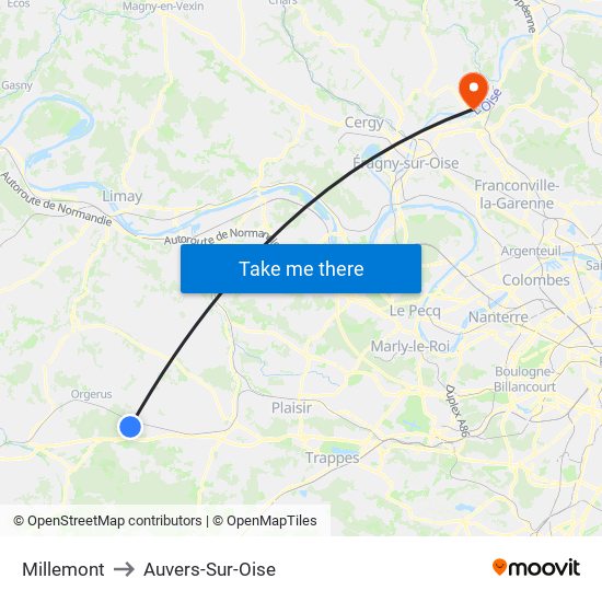 Millemont to Auvers-Sur-Oise map