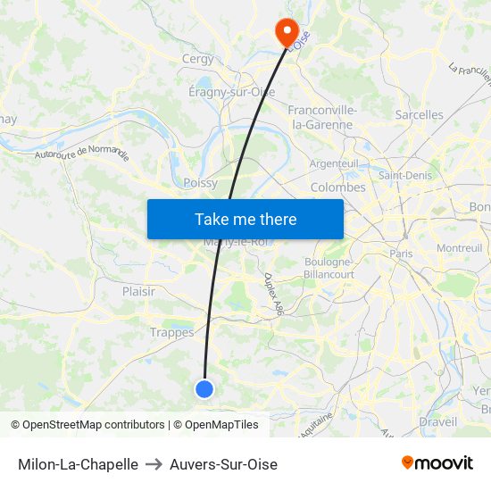 Milon-La-Chapelle to Auvers-Sur-Oise map