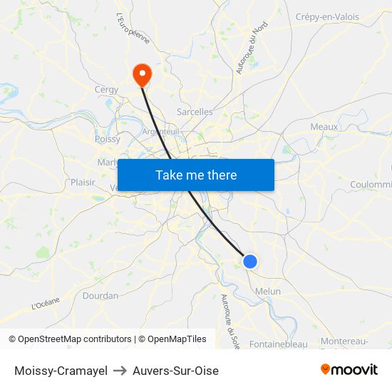 Moissy-Cramayel to Auvers-Sur-Oise map