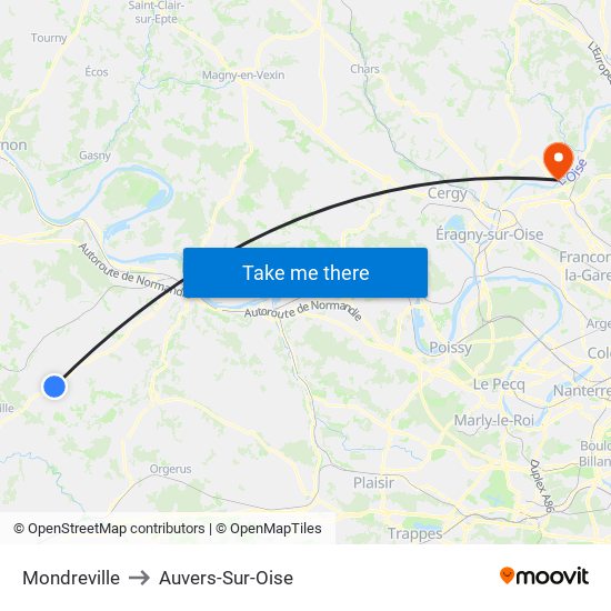 Mondreville to Auvers-Sur-Oise map