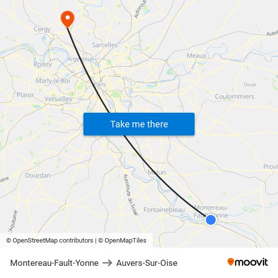Montereau-Fault-Yonne to Auvers-Sur-Oise map