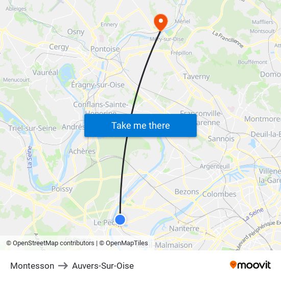Montesson to Auvers-Sur-Oise map