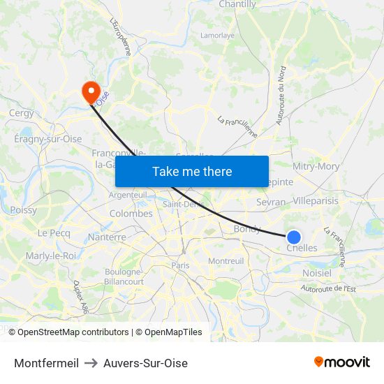 Montfermeil to Auvers-Sur-Oise map