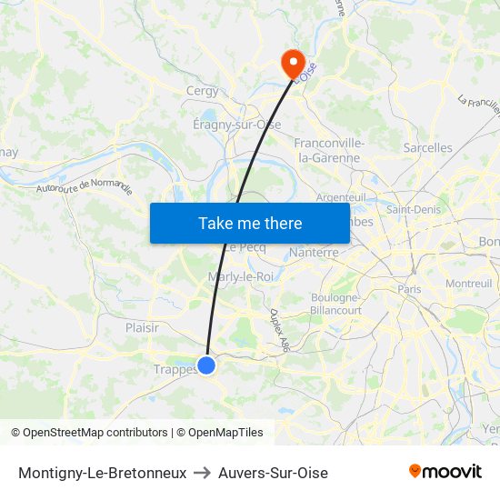 Montigny-Le-Bretonneux to Auvers-Sur-Oise map