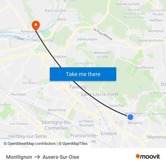 Montlignon to Auvers-Sur-Oise map