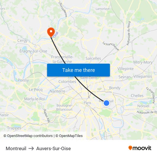 Montreuil to Auvers-Sur-Oise map