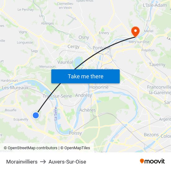 Morainvilliers to Auvers-Sur-Oise map