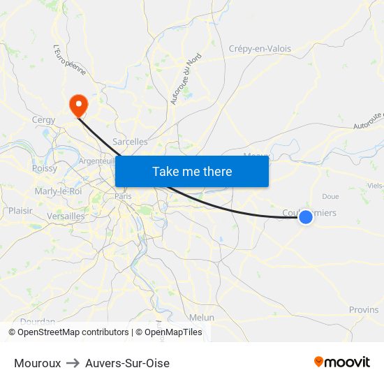 Mouroux to Auvers-Sur-Oise map