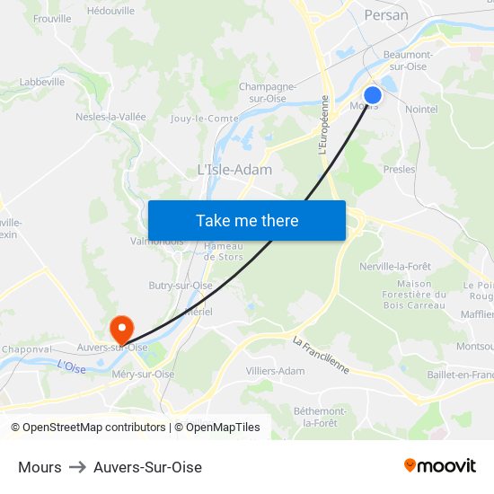 Mours to Auvers-Sur-Oise map