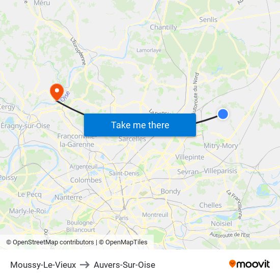 Moussy-Le-Vieux to Auvers-Sur-Oise map