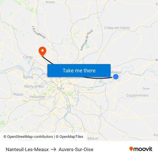 Nanteuil-Les-Meaux to Auvers-Sur-Oise map