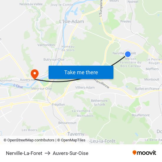 Nerville-La-Foret to Auvers-Sur-Oise map