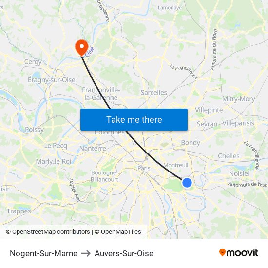 Nogent-Sur-Marne to Auvers-Sur-Oise map