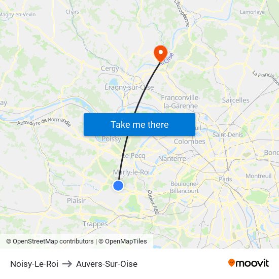 Noisy-Le-Roi to Auvers-Sur-Oise map