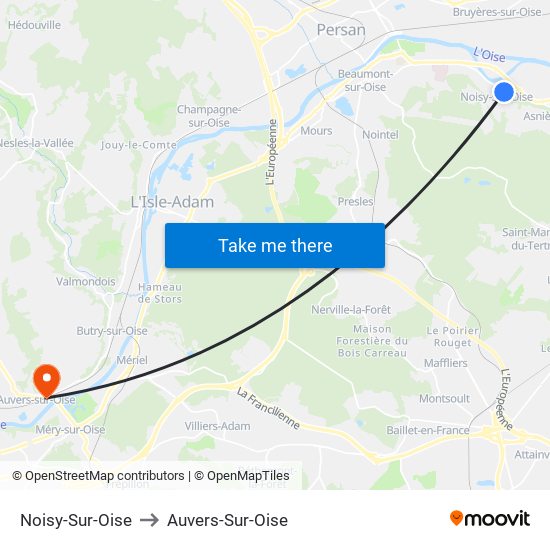 Noisy-Sur-Oise to Auvers-Sur-Oise map