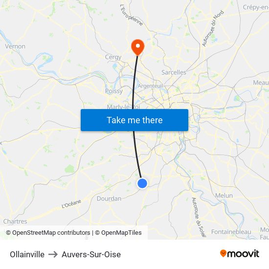 Ollainville to Auvers-Sur-Oise map