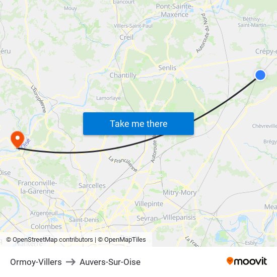 Ormoy-Villers to Auvers-Sur-Oise map