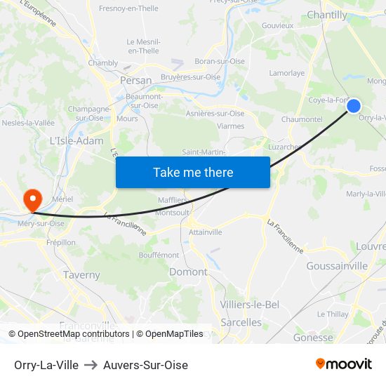 Orry-La-Ville to Auvers-Sur-Oise map