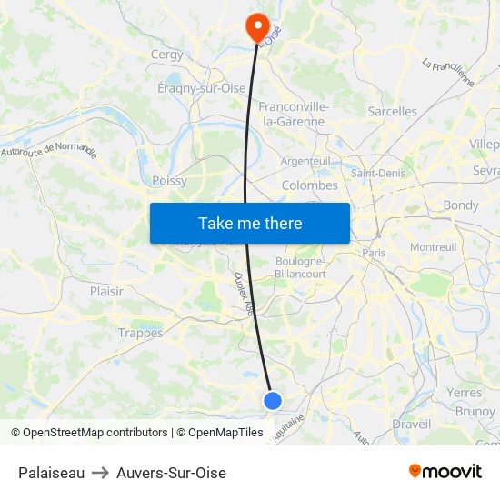 Palaiseau to Auvers-Sur-Oise map