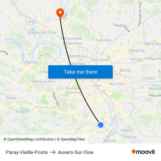 Paray-Vieille-Poste to Auvers-Sur-Oise map