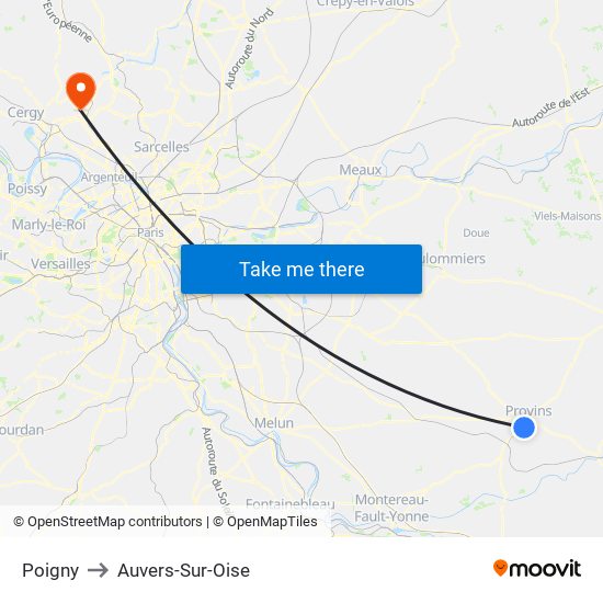 Poigny to Auvers-Sur-Oise map