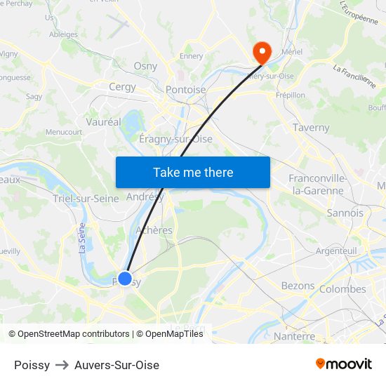 Poissy to Auvers-Sur-Oise map