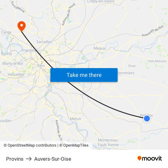 Provins to Auvers-Sur-Oise map