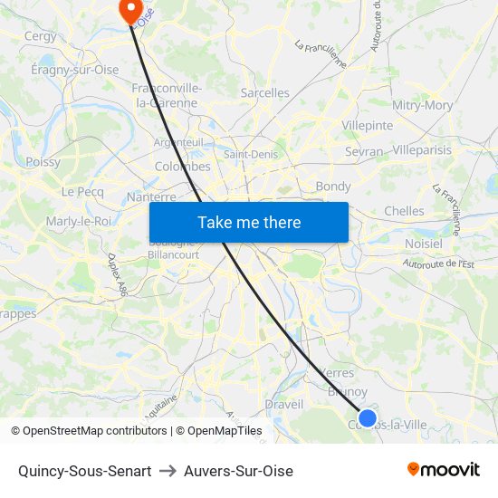 Quincy-Sous-Senart to Auvers-Sur-Oise map