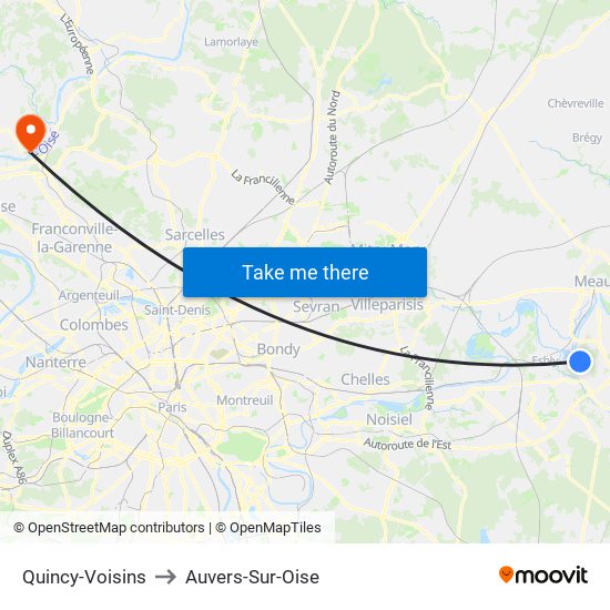 Quincy-Voisins to Auvers-Sur-Oise map