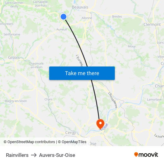 Rainvillers to Auvers-Sur-Oise map