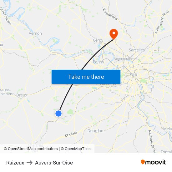 Raizeux to Auvers-Sur-Oise map