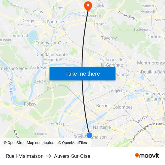 Rueil-Malmaison to Auvers-Sur-Oise map