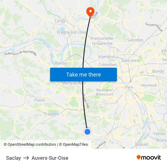 Saclay to Auvers-Sur-Oise map